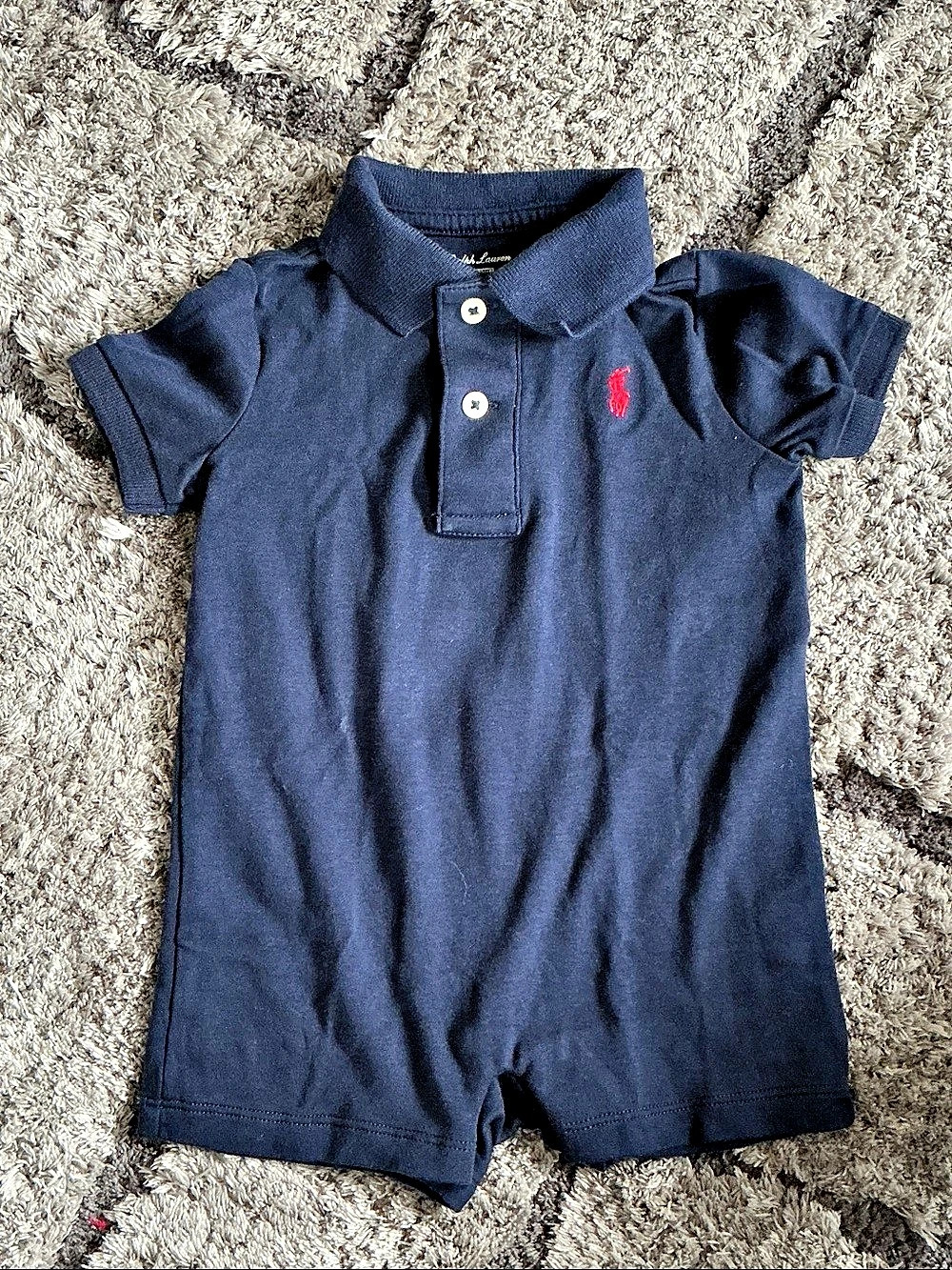 Ralph Lauren Cotton Mesh Polo Bodysuit Blue Baby 9M